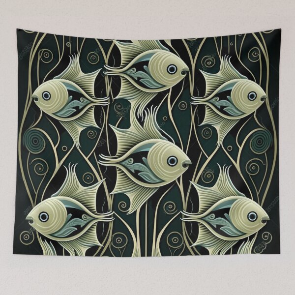 Item preview, Earth Tone School of Fish Pattern | Fish and Seaweed | Group of fish | Pastel Fish | Swedish Fish | high resolution  designed and sold by Synthetic-Intel.