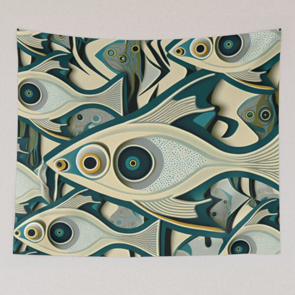 Item preview, Earth Tone School of Fish Pattern | Fish and Seaweed | Abstract Fish | Pastel Fish | Swedish Fish | high resolution  designed and sold by Synthetic-Intel.