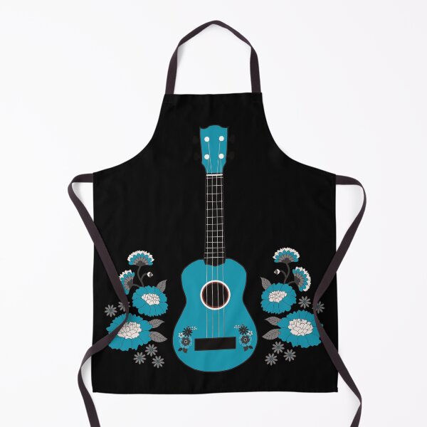 Item preview, Ukulele with flowers in turquoise - black background designed and sold by piesdesignart.