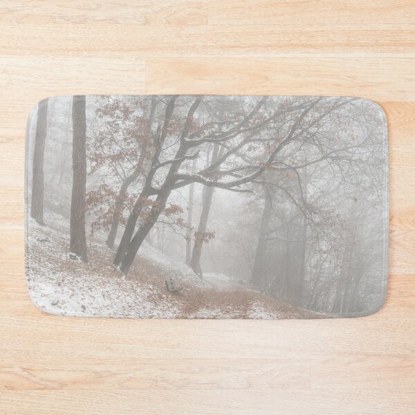 Item preview, Misty forest in winter, moody path with bench designed and sold by StohlerPhotos.