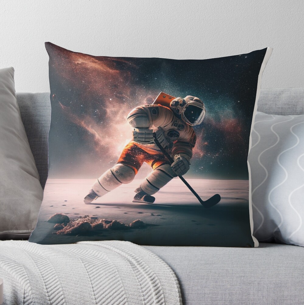 An astronaut playing hockey Throw Pillow for Sale by Fresh Clothes