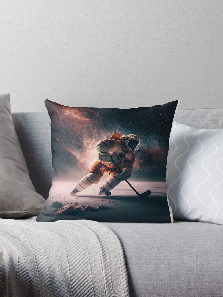 An astronaut playing hockey Throw Pillow for Sale by Fresh Clothes