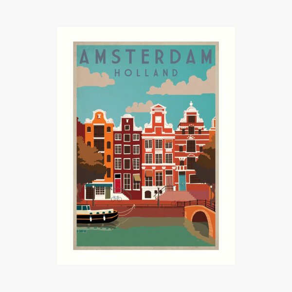 Amsterdam, Holland, Travel Poster Art Print