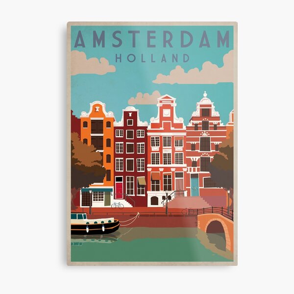 Amsterdam, Holland, Travel Poster Metal Print