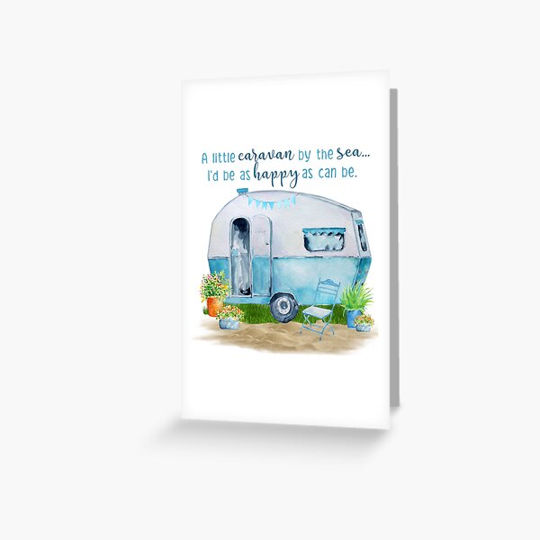 Item preview, A little caravan by the sea - A watercolor vintage camper setting with fun quote for the lover of the glamping lifestyle. designed and sold by ReefCoast.