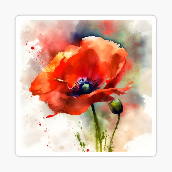 Item preview, Red Poppy watercolor 1 designed and sold by Art by Lilia.