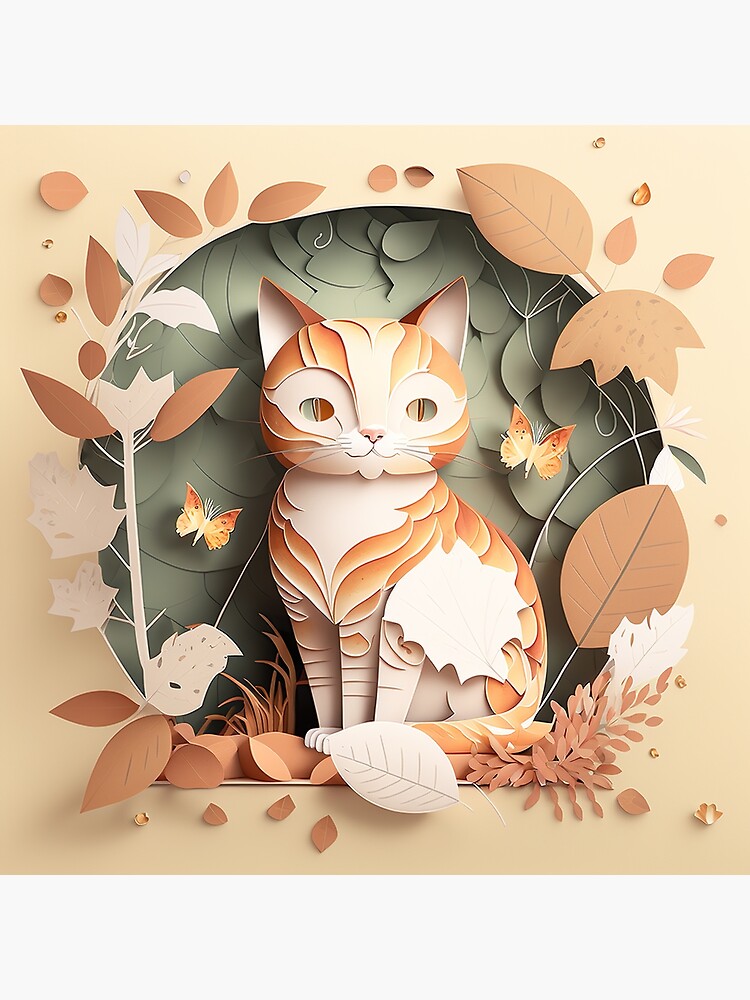 Cute paper-cut cat: an original and colorful creation Art Print