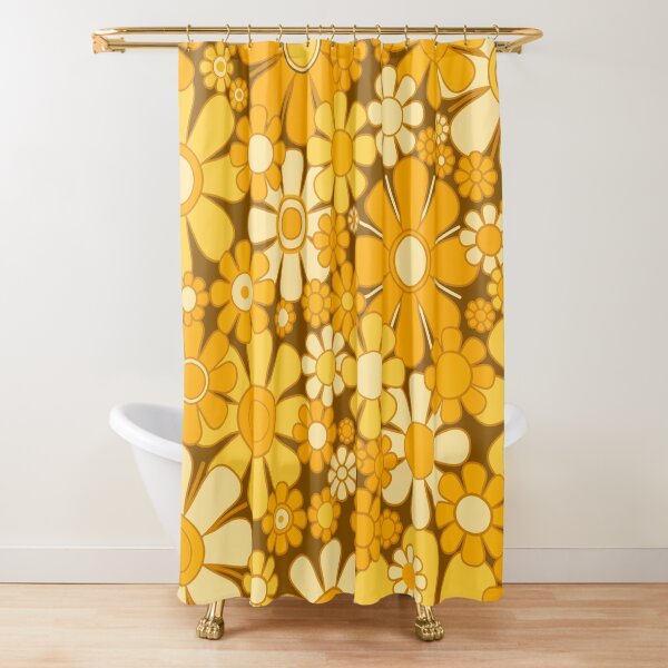 Item preview, Retro Garden Flowers Cheerful 60s 70s Floral Pattern in Yellow Orange Mustard Ochre Tones designed and sold by kierkegaard.