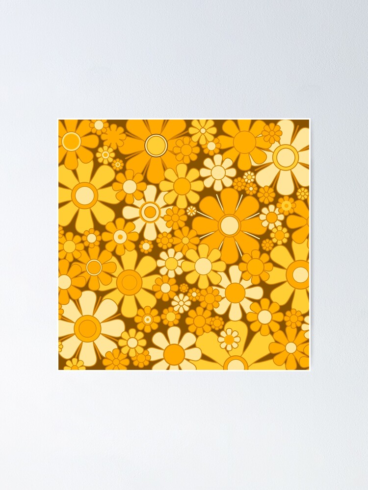 Retro Garden Flowers Cheerful 60s 70s Floral Pattern in