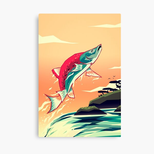 Salmon leaping home Canvas Print