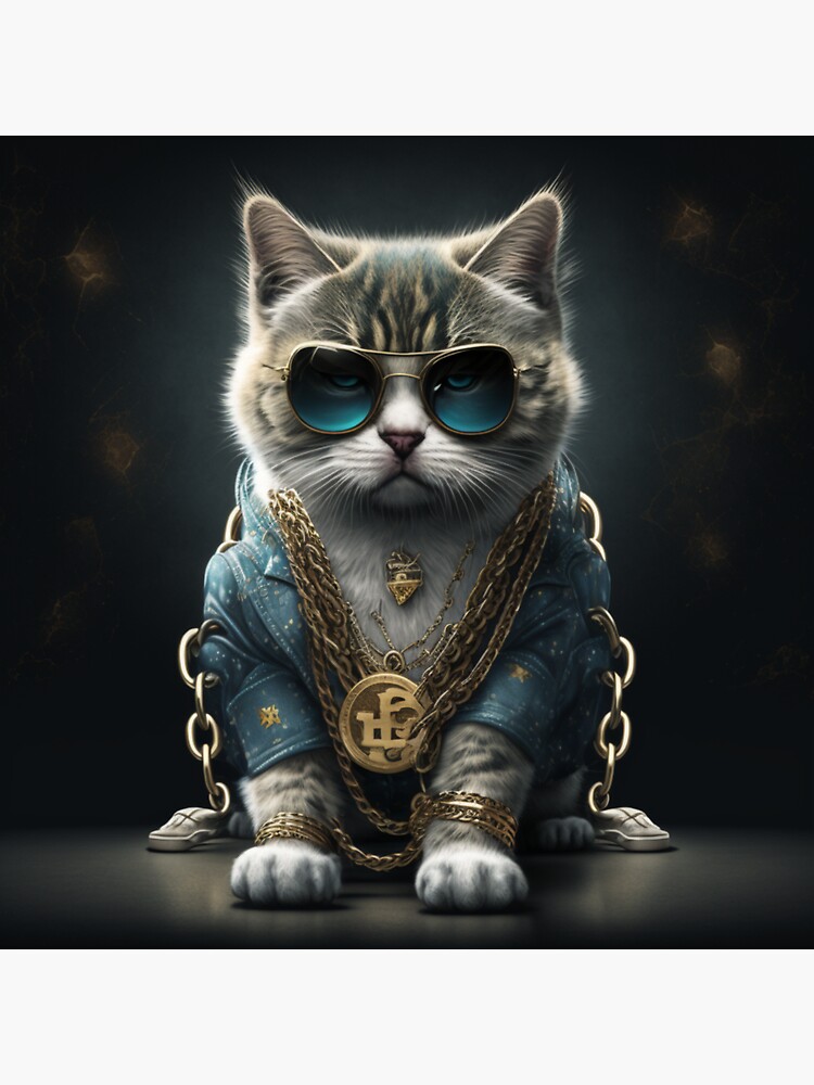 Cat with gold chain and sunglasses Sticker for Sale by Paintandgo Redbubble