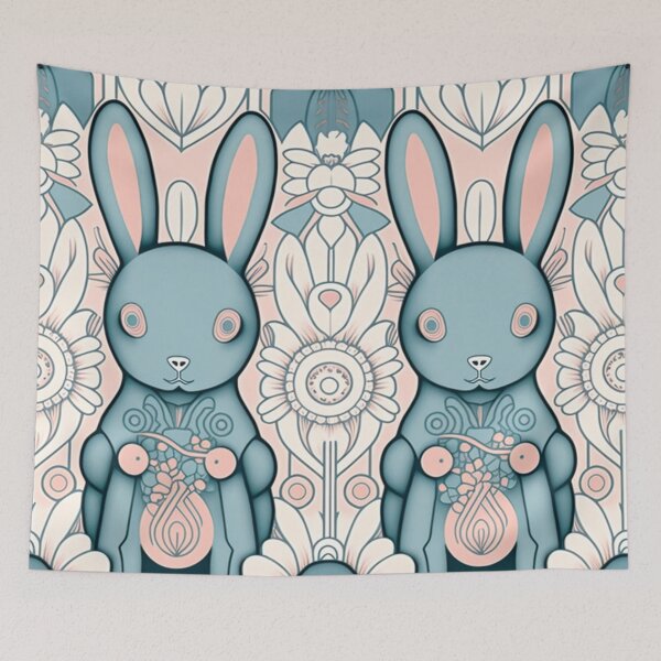 Item preview, Cute Pastel Rabbits Pattern | Rabbits and Flowers | Year of the Rabbit | Easter Rabbits | Pair of Rabbits | high resolution  designed and sold by Synthetic-Intel.