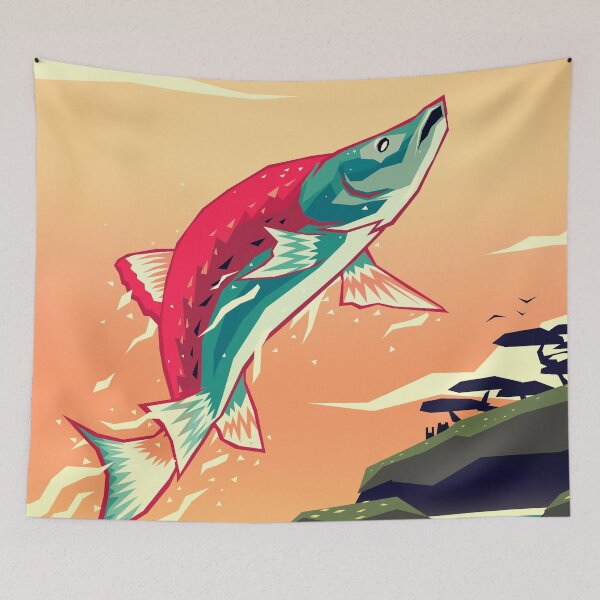 Item preview, Salmon leaping home designed and sold by Yetiland.