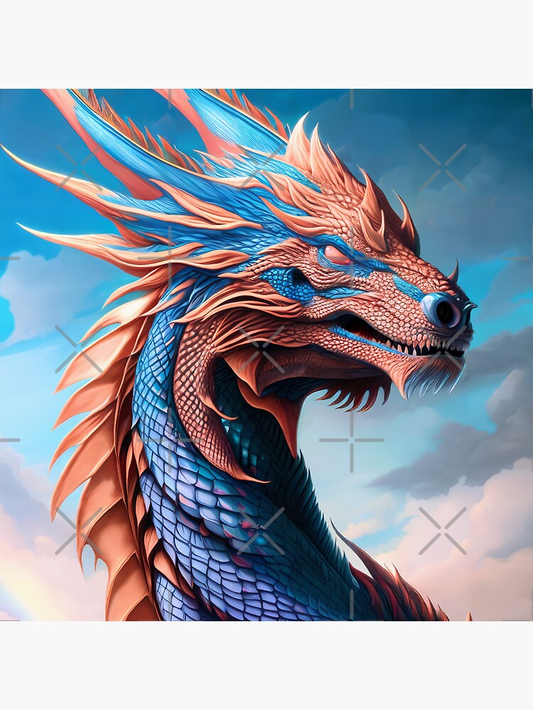 Thumbnail 3 of 3, Sticker, Intricate Blue and Copper Metallic Dragon designed and sold by dragynrain.