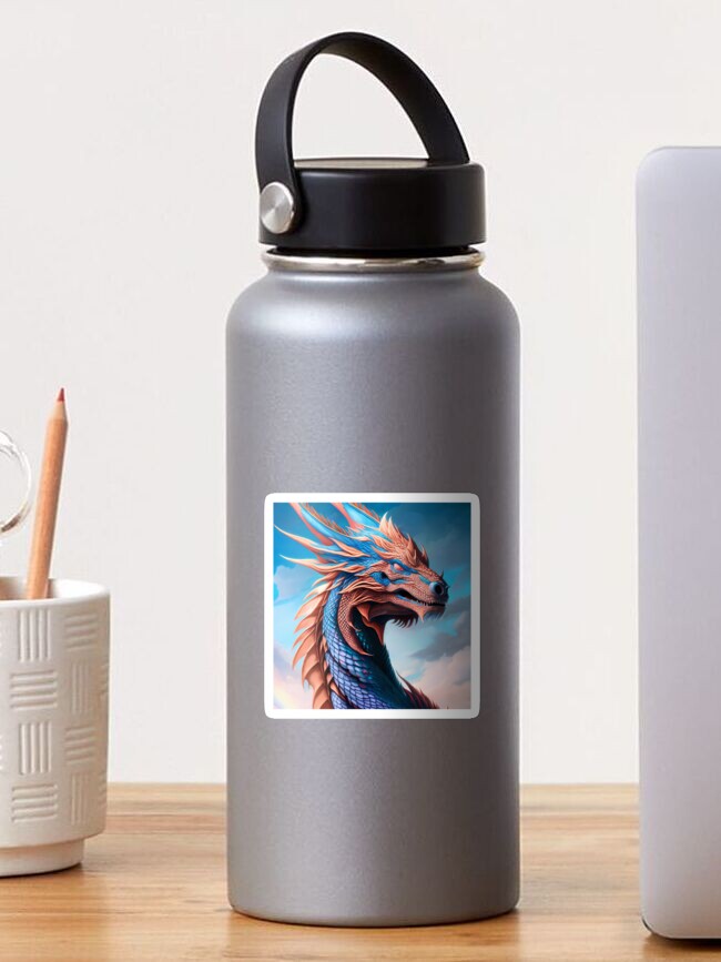 Thumbnail 1 of 3, Sticker, Intricate Blue and Copper Metallic Dragon designed and sold by dragynrain.