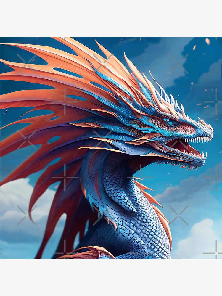 Thumbnail 3 of 3, Sticker, Ferocious Blue and Orange Frilled Dragon designed and sold by dragynrain.