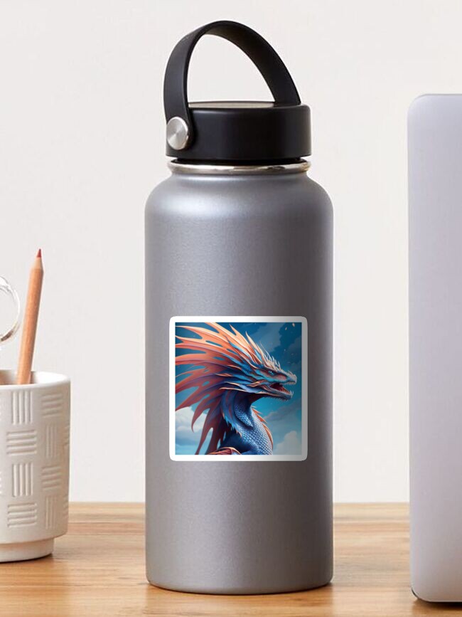 Thumbnail 1 of 3, Sticker, Ferocious Blue and Orange Frilled Dragon designed and sold by dragynrain.