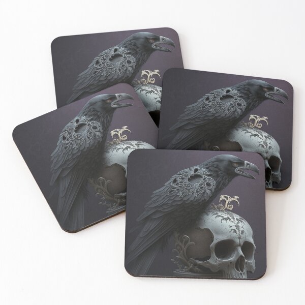 Item preview, Devilish steampunk black crow perched on a human skull designed and sold by StedeBonnet.
