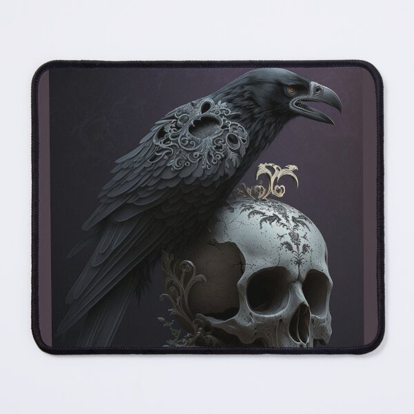 Item preview, Devilish steampunk black crow perched on a human skull designed and sold by StedeBonnet.