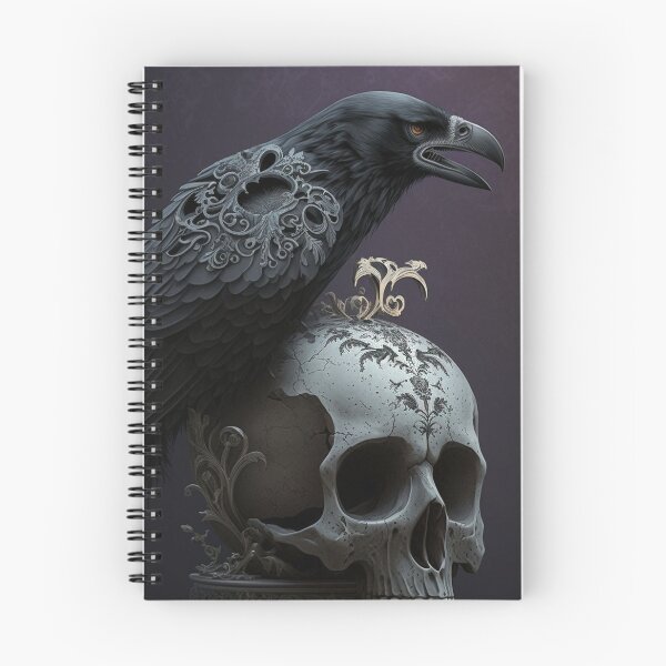 Item preview, Devilish steampunk black crow perched on a human skull designed and sold by StedeBonnet.