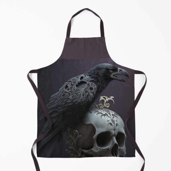 Item preview, Devilish steampunk black crow perched on a human skull designed and sold by StedeBonnet.