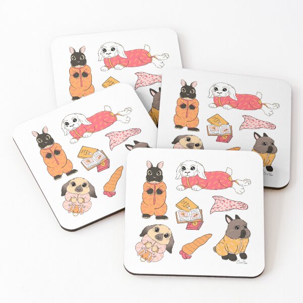 Item preview, Bunnies in Pajamas Print - Sweet snuggly rabbits wearing pjs - baby bunny, nursery art, footie pajamas, designed and sold by EcoElsa.