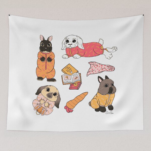 Item preview, Bunnies in Pajamas Print - Sweet snuggly rabbits wearing pjs - baby bunny, nursery art, footie pajamas, designed and sold by EcoElsa.