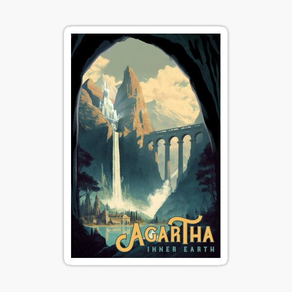 Vista previa del artículo con la obra «Agartha, tierra interior - cartel de viaje vintage», diseñado y vendido por Boundliss.