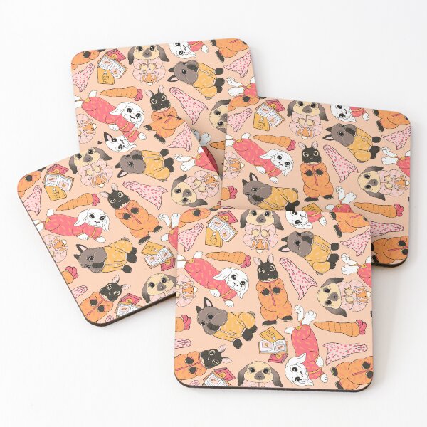 Item preview, Bunnies in Pajamas Pattern - Sweet snuggly rabbits wearing pjs - Retro Sunset & Apricot - baby bunny, nursery art, designed and sold by EcoElsa.