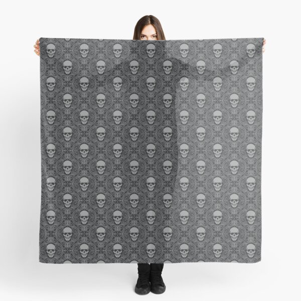 Black and Grey Victorian Steampunk Skull Pattern Scarf