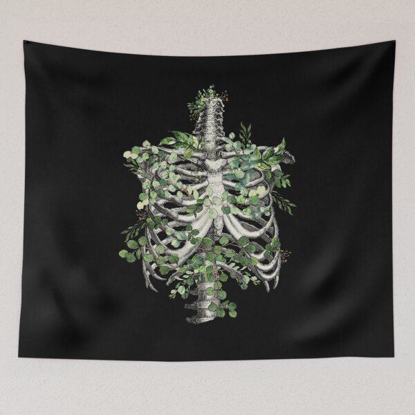 Item preview, Ribcage botanical, rib cage, floral anatomy skeleton with eucaliptus leaves designed and sold by Collagedream.