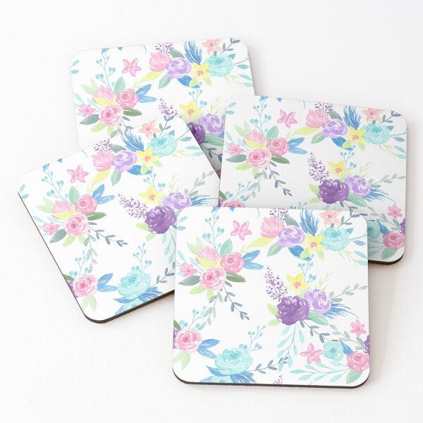 Item preview, Watercolor soft pastel floral partner, pink blue and purple designed and sold by cornercroft.
