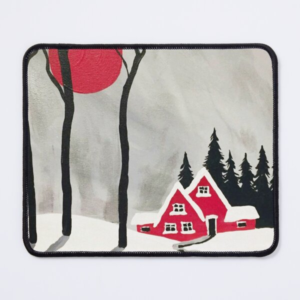 Item preview, id38 Mountain houses with  winter  farmhouses, long roads,  red colored village and hotel houses, a red sun and moon, dried-up  trees, pine trees, a cold but pleasantly warm winter landscape designed and sold by bcbutika.