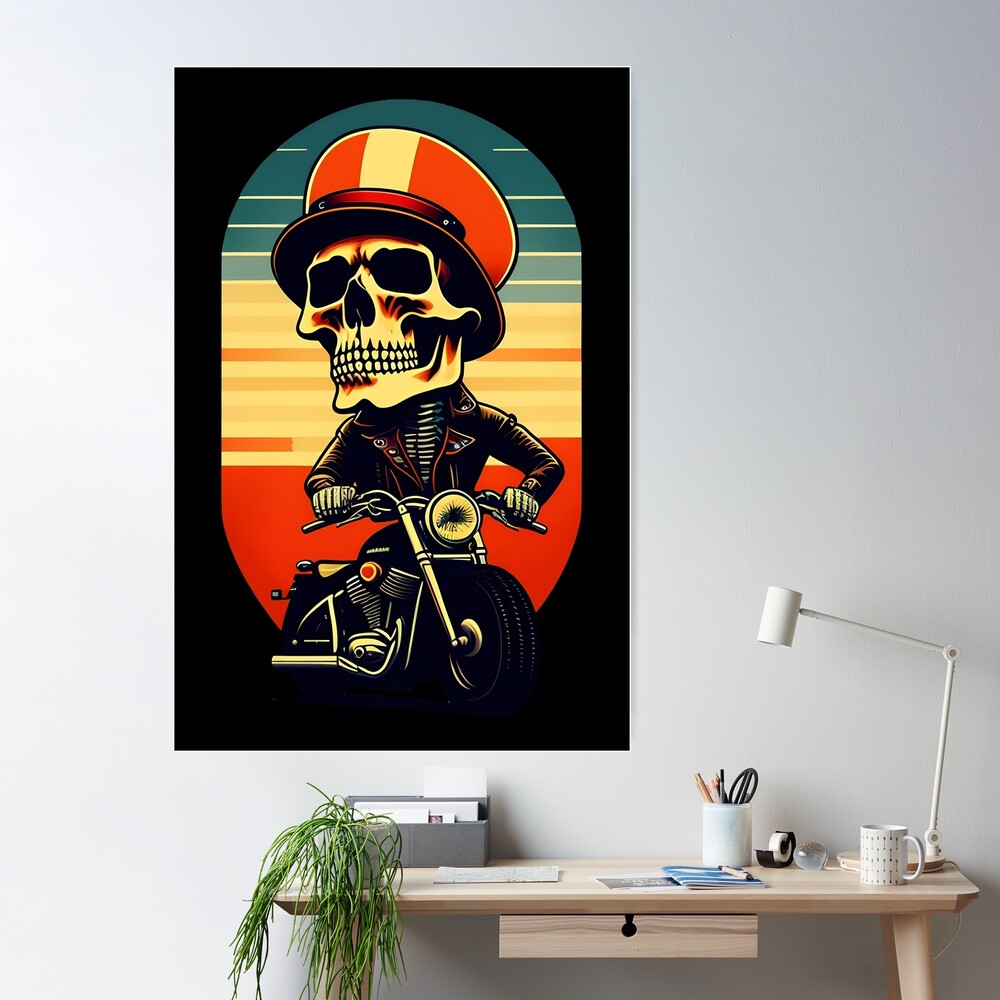 Vintage Motorcycle Skull - Badass Biker Design