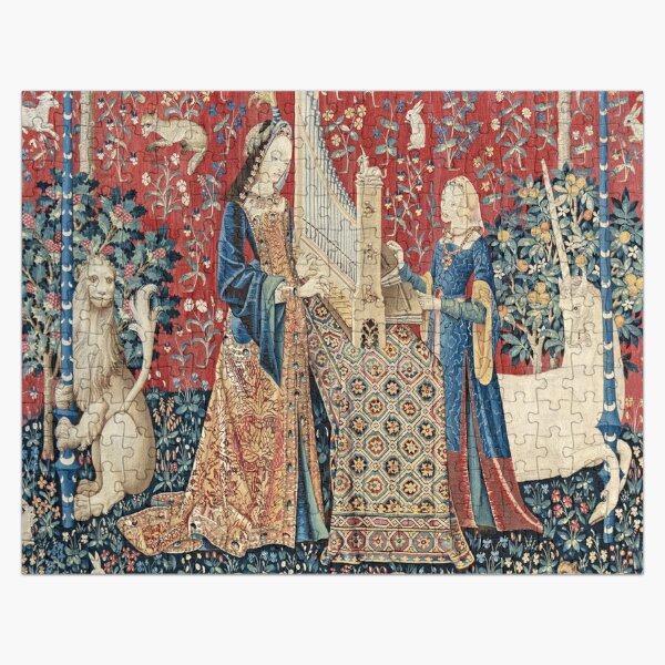 The Lady and the Unicorn hearing tapestry : La Dame à la licorne L'Ouïe:  La Dame a la licorne  Jigsaw Puzzle for Sale by faewildlingart