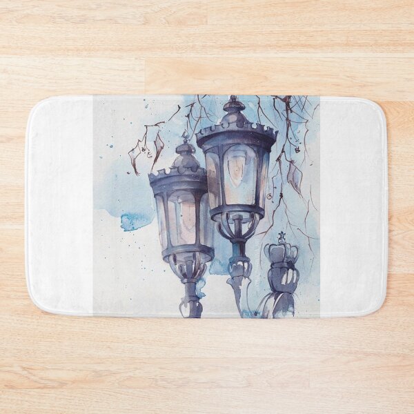 Item preview, id39 A stylish and aesthetically wonderful street lamp drawn with watercolor technique, blue colored street lamps, tree branches, iron street lamps, watercolor, lamps drawn with watercolor, designed and sold by bcbutika.
