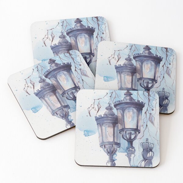 Item preview, id39 A stylish and aesthetically wonderful street lamp drawn with watercolor technique, blue colored street lamps, tree branches, iron street lamps, watercolor, lamps drawn with watercolor, designed and sold by bcbutika.