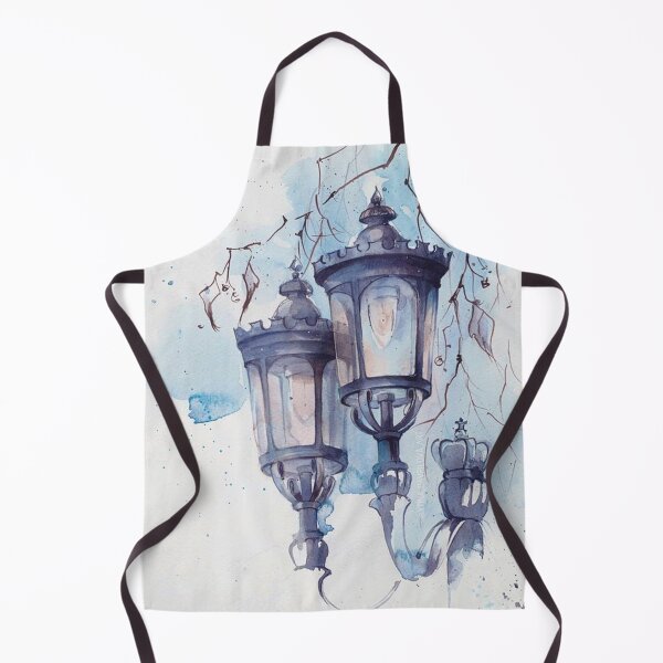 Item preview, id39 A stylish and aesthetically wonderful street lamp drawn with watercolor technique, blue colored street lamps, tree branches, iron street lamps, watercolor, lamps drawn with watercolor, designed and sold by bcbutika.