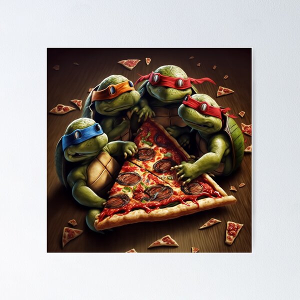 Baby Ninja turtles eating pizza | Poster