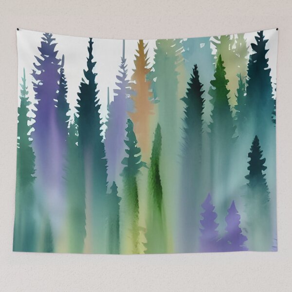 Item preview, Pine Tree watercolor landscape designed and sold by Red Witch Art.