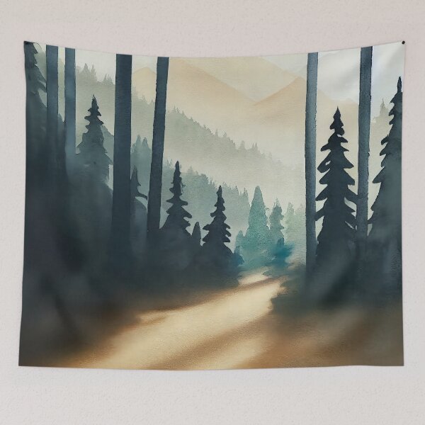 Item preview, Pine Tree watercolor landscape 0 designed and sold by Red Witch Art.