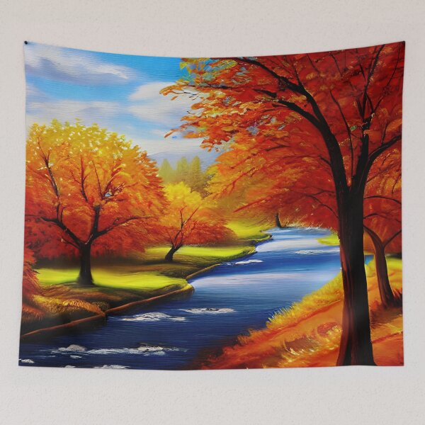Item preview, Autumn trees near a river painting designed and sold by lalylaura.