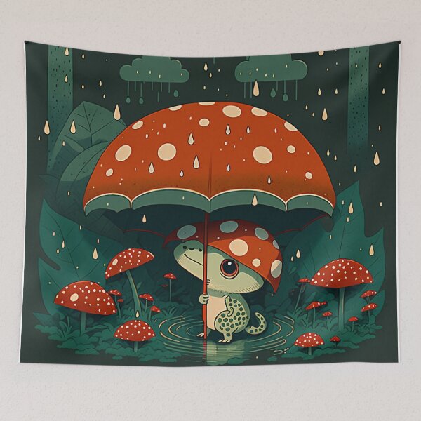 Item preview, Frog using Mushroom as an umbrella designed and sold by TheArtfulNook.
