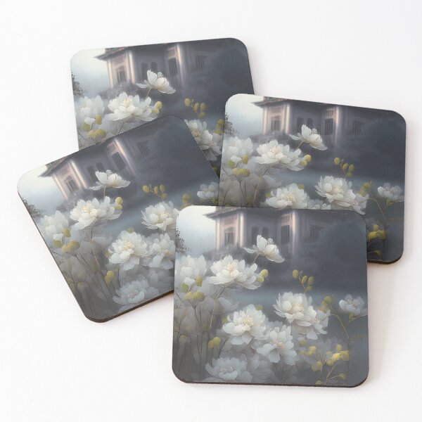 Item preview, White flowers blooming in the morning illustration designed and sold by RK - Shop.