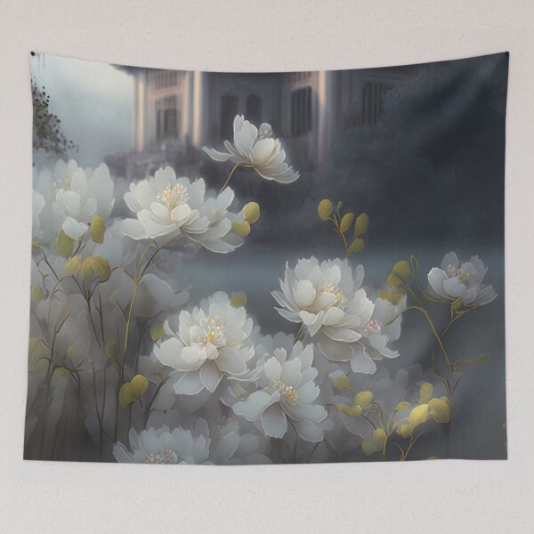 Item preview, White flowers blooming in the morning illustration designed and sold by RK - Shop.