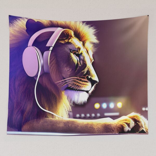 Item preview, Dj Lion Wearing a Pair Of Headphones  designed and sold by ShopSunday.