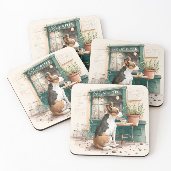 Item preview, Dog in French Bistro Coffee Illustration designed and sold by unrealartwork.