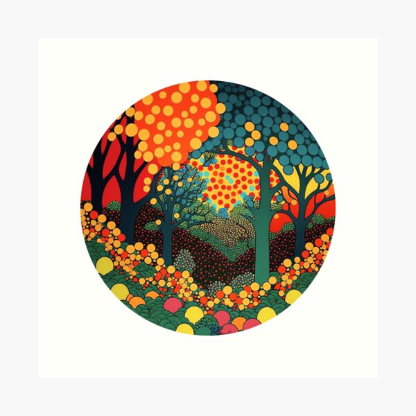 Japanese Kusama Magical Forest, Hippy, Nature, Trees, Dots Art Print