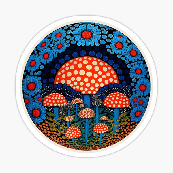Item preview, Red Mushrooms and Blue Flowers, Polka Dot, Kusama designed and sold by Artefact3000.