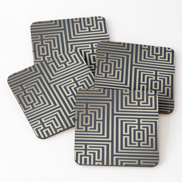 Item preview, Shimmer Metallic Geometric Maze Geometric in rich navy & gold Abstract designed and sold by WearWolfDesigns.